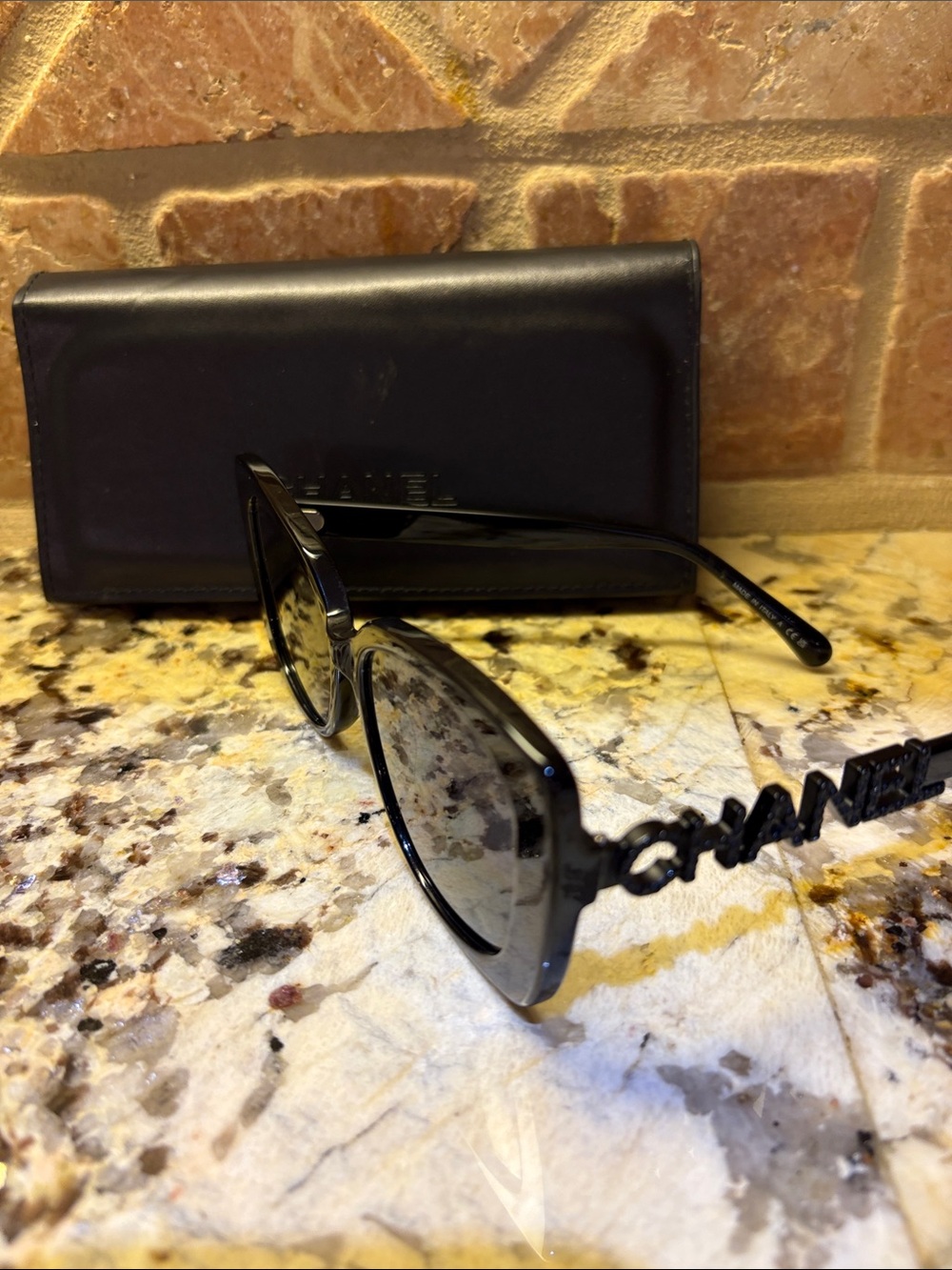 CHANEL Black Gloss Logo-Arm Cat Eye Sunglasses